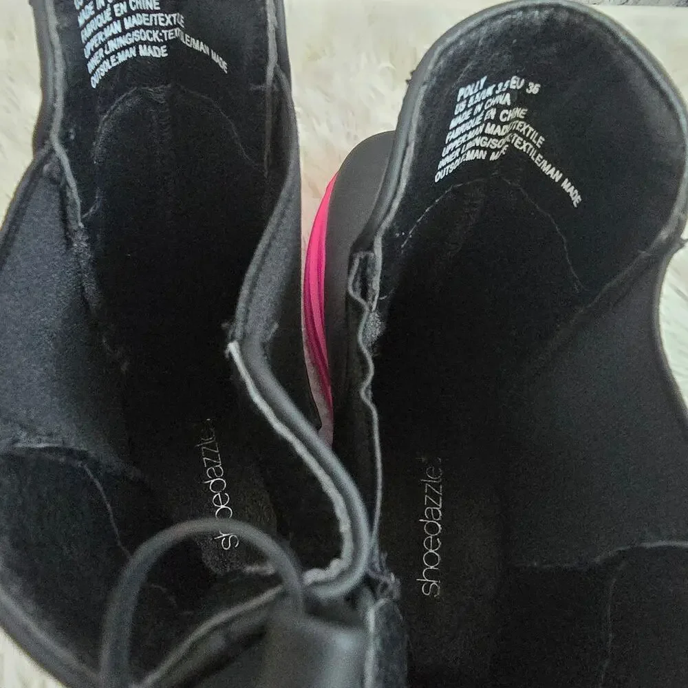 Shoedazzle Women's Black And Pink Weatherproof Platform Polly Boots